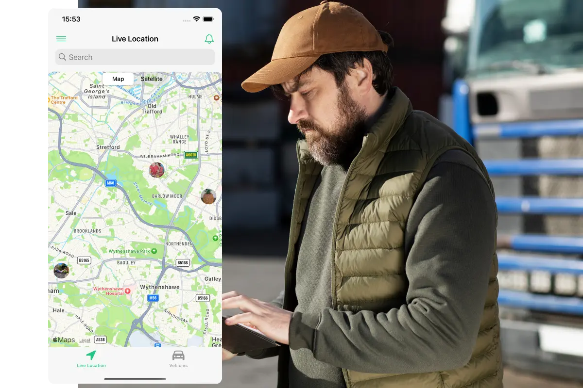 asset tracking system man looking at phone